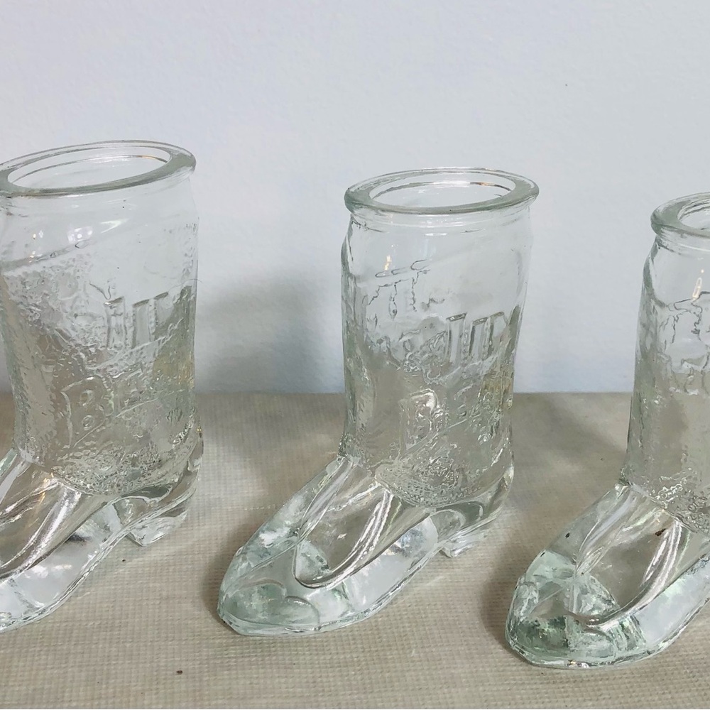 3 JIM BEAM BOURBON Cowboy Boot Clear Whiskey Shot Glass Excellent Condition